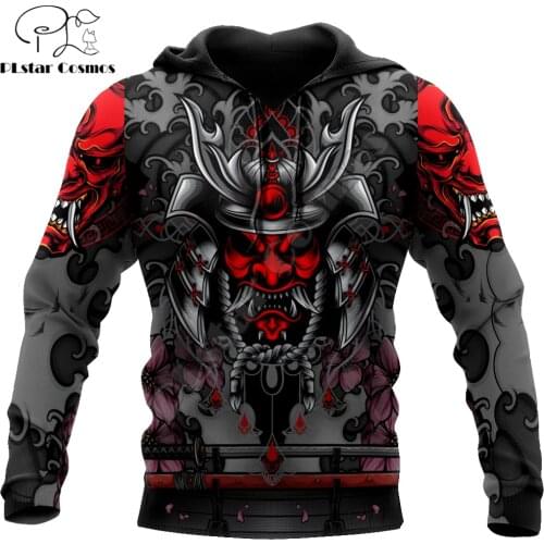 Samurai Oni Mask Tattoo 3D Printed Autumn Men Hoodies Unisex Casual Pullover Zip Hoodie Streetwear Retro sudadera hombre DW0517