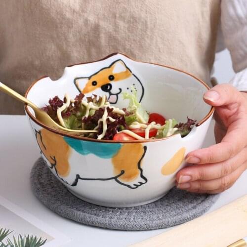 2021 New Cartoon Jingdezhen Tableware Ceramic Instant Noodle Soup Bowl Notch Can Hold Chopsticks