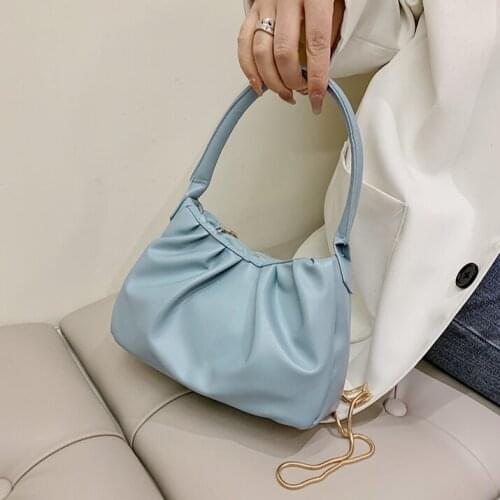 Solid Color Women Chain Purse Handbags Fashion Ladies Hobos Small Shoulder Crossbody Bag Soft PU Leather Female Underarm Bags