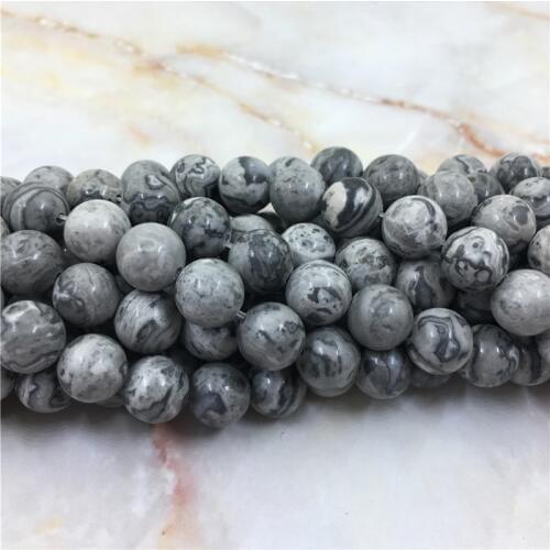 Wholesale 4 6 8 10mm Natural Gray Map Stone Beads Top Quality Round Smooth Mix Gray Gem For Jewelry Making DIY Bracelet Necklace