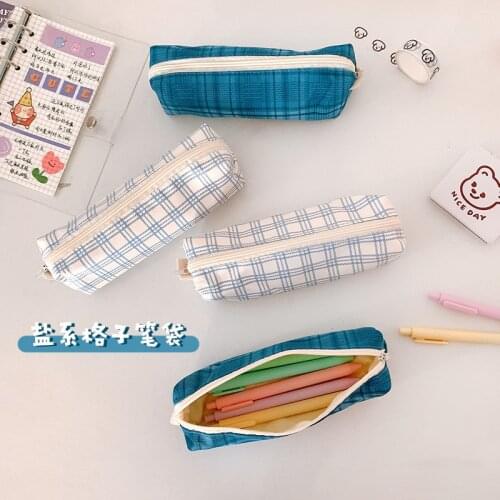 California Girl Sea Salt Grid Pencil Cases Retro Simple Storage Bags School Office Supplies