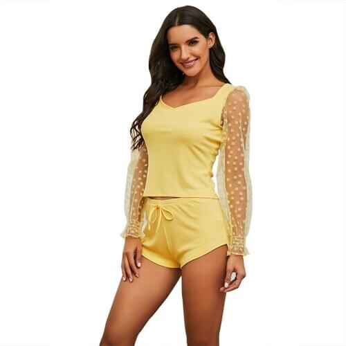 Sexy Women Casual 2 Piece autumn Suits Outfits Mesh Long Sleeve Shirts Tops Short Pants Clothes Sets