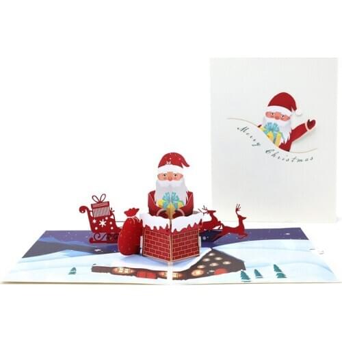 3D Handmade Chiristmas Climbing Chimney Santa Claus Paper Invitation Greeting Cards PostCard Merry Christmas Happy New Year Gift