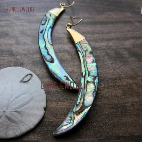 Abalone Shell Earrings Long Shell Earrings Boho Wedding Paua Shell Beachy Earrings Gold Dipped ER27821