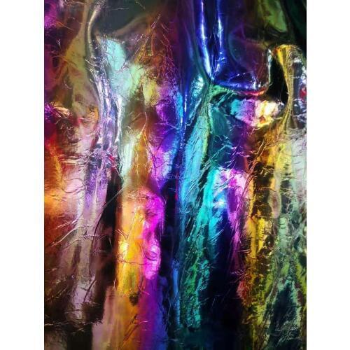 Holographic Shiny Rainbow Colored Genuine Crinkled Cowskin Leather for Chic Purse/shoes ,Free Shipping by fast express