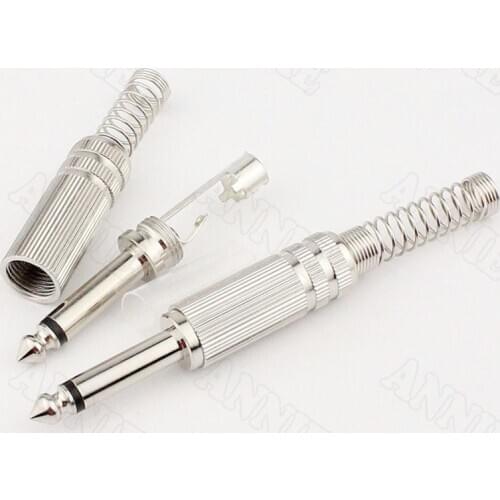 50pcs/lot Enthusiast 6.5mm Plug Welding Type 6.5 Copper Male Plug 2 Pin 6.35 Mono Track Audio Connectors