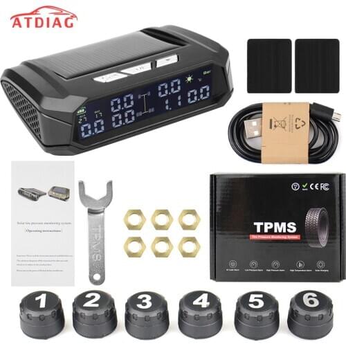 Solar TPMS Car Tire Pressure Alarm Monitor System Tyre Temp Digital Display Auto Security Alarm Systems with 6 sensors