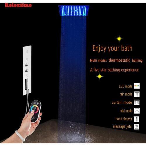 Concealed Thermostatic Shower Set Wall Mounted Shower Faucet Nozzle Mixer Light Ceiling Shower Head Rainfall Bathroom Shower Tap