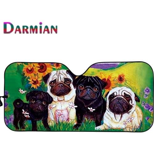 DARMIAN Lovely Animal Pug Dog Car Accessories Universal Car Windshield UV and Heat Sun Shade for Windshield Foldable Sunshades