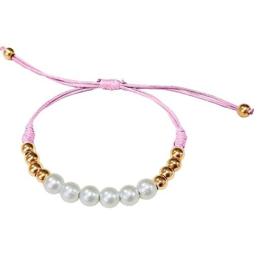 DARK DIAMOND-18 carat gold plated steel and pearl bracelet, with mouse tail cord. Adjustable