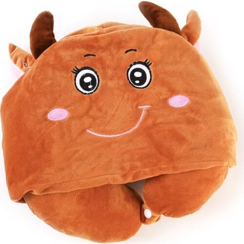 Cute Cow U-Shaped Neck Protection Pillow with Hook Cushion Home Outdoor Textile U Shaped Neck Pillow Travel Car Plane Pillows
