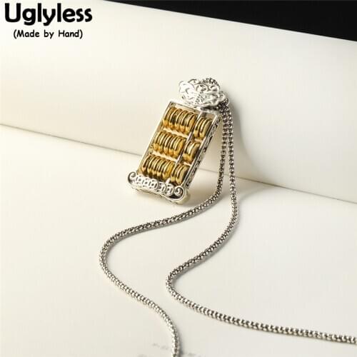 Uglyless Chinese Wisdom Moving Bronze Beads Abacus Pendants for Women Real 925 Silver Square Necklaces NO Chains Ethnic Jewelry