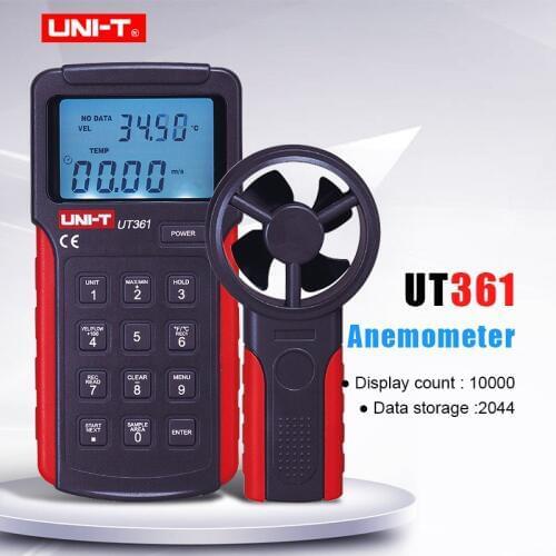 UNI-T UT361 UT362 Anemometer Data hold Wind Speed Meter LCD Backlight Air Flow Meter Temp measure with Data storage/PC connect