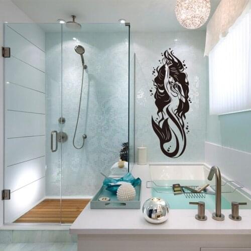 Bathroom Wall Decals Vinyl Sexy Nude Mermaid Girl Bathroom Wall Decoration Stickers Waterproof Glass Decoration Painting Poster