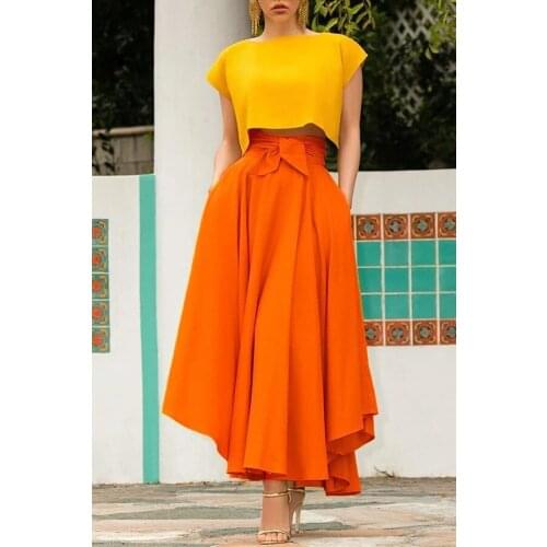2021 Summer New A-shaped Skirt, Belt, Party Long Skirt, Womens High-waist Pleated Streetwear, Solid Color Large-length Skirt
