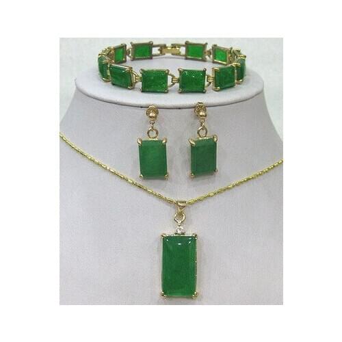 Green Jades bracelet /earrings /Necklace Pendant Set