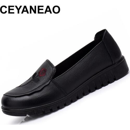 CEYANEAO 2018 Women concise flower old style female shoes size 35-41 genuine leather adult slip on for woman spring shoesE908