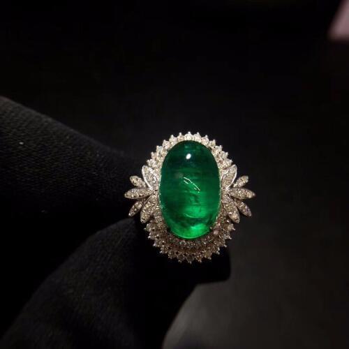 Fine Jewelry Real Pure 18 K White Gold 100% Natural Emerald 8.2ct Gemstone Diamonds Jewellery Females Rings for women Fine Ring