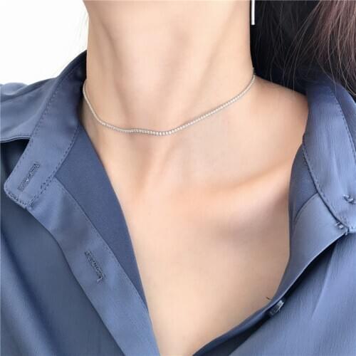 Real 925 Sterling Silver Choker Necklace Women, Elegant Full Crystal Neck Chain Necklace Woman Fine Jewelry Wedding Party Gifts