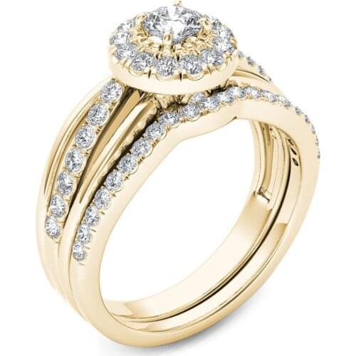 14K Yellow Gold 1.5 Carats Diamond Rings for Women Luxury Anniversary Anillos Gold Diamond Jewelry Vintage Cocktail Rings Women