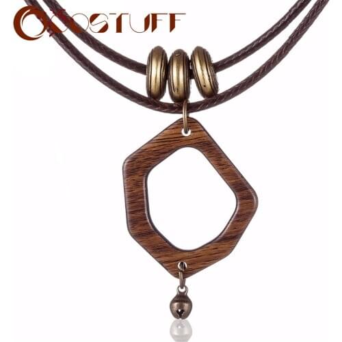 Woman Choker Necklaces Vintage Jewelry Polygon Wooden Suspension Decoration Pendant Long Necklace for Women collares mujer kolye