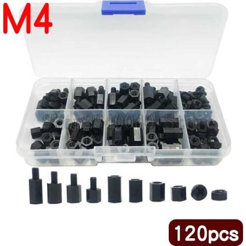 120Pcs/set M4 Black/White Hex Nylon Standoff Spacer Column Flat Head Nylon Plastic Spacing Screws Nuts For PCB Motherboard