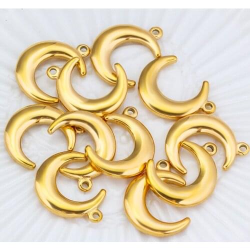 5Pcs/lot Gold Vintage Stainless Steel Moon Pendant Necklaces For Men Women Fashion Punk Necklace DIY Bracelet Jewelry Making