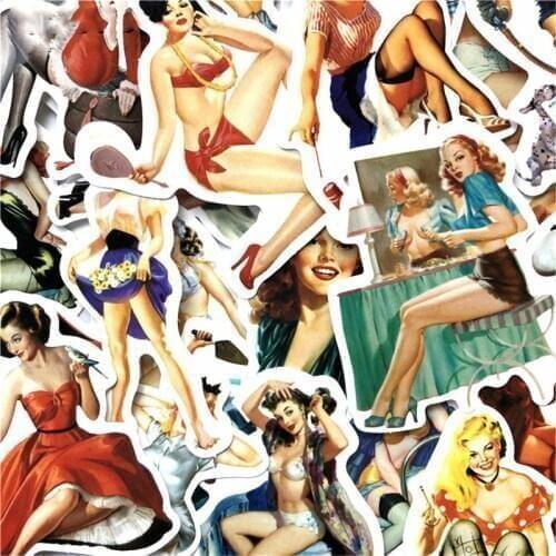 50pcs Europe and America Retro girl pin up girl Sticker Decoration Stationery Sticker DIY Ablum Diary Scrapbooking Label Sticker