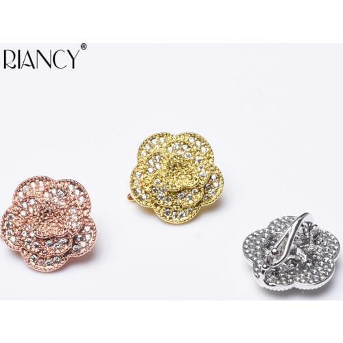 DIY Jewelry Accessories Double row clip Clasp Rose flower micro inlaid Zircon Pearl long necklace accessories 3 color optional