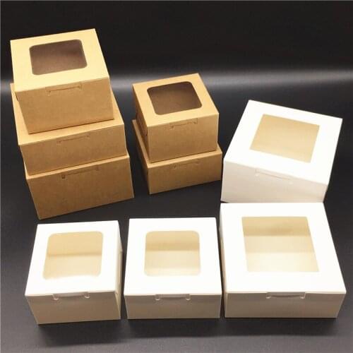 Free Shipping 50PCS Kraft Brown/White Paper Package PVC Box With Window,DIY Handmade Soap Business Gift Storage Boxes