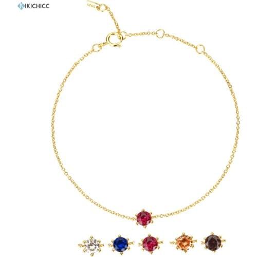 Kikichicc 100% 925 Sterling Silver Gold Rose Red CZ Zircon Charms Chain Bracelet Adjustable Fashion Fine Jewelry For Rock Punk