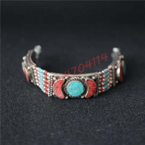 Pure handicraft, Tibetan silver, mosaic Turquoise bracelet, exquisite national style handicraft jewelry