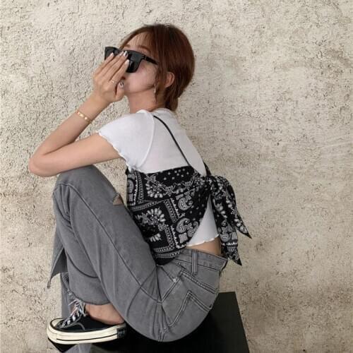 Printed Strapless Bra Strap Womens Summer Loose Backless Lace-up Vest New Style Inner Base Outer Top Sexy Lady Girl Vest Tanks