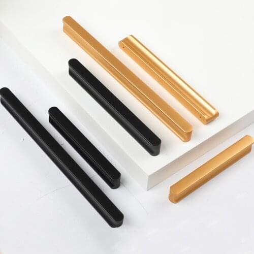 Black Solid Lengthened Space Aluminum Shoes Cupboard Door Handle Champagne Gold Wardrobe Drawer Knob Furniture Decoration Handle