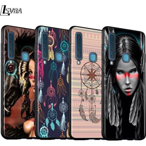 Black Cover Indian Feathers Girl for Samsung A9 A7 2018 Shell for Samsung Galaxy A8 A6 Plus A5 A3 2018 2017 Phone Case