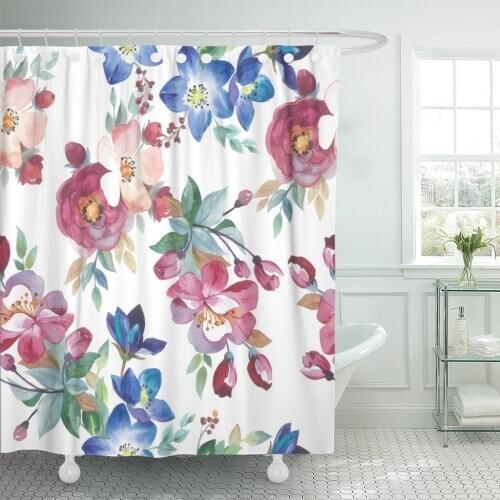 Wildflower Rose Flower Pattern in Watercolor Full Name Shower Curtains Waterproof Polyester Fabric 60 x 72 inches with Hooks