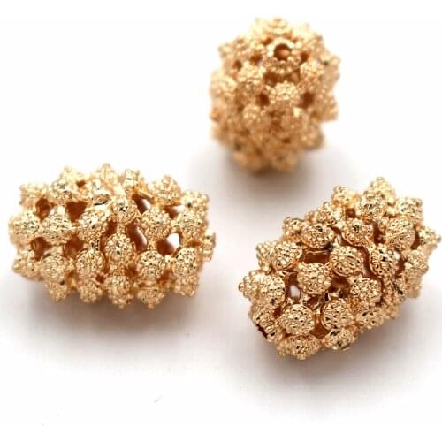 Dubai Gold African Spacer Beads Filigree Oval Drum Connector Findings DIY for Arab Indian Women Men Wedding Necklace Jewelry Set