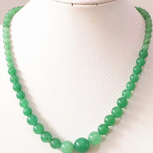 Hot sale natural stone green chalcedony jades 6-14mm round beads diy chain necklace for women elegant jewelry 18inch B621