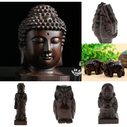Homyl Wood Buddha Statue India Buddist Head Statue Handcraft Home Ornament Decor Shelf Display 3'' Measures