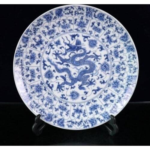 China seiko Blue and white ceramic dragon plate crafts statue