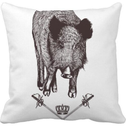 Boar Sword Crown Animal Baroque Style Throw Pillow Square Cover