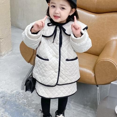 Sweet Winter Baby Girls Clothes Set Fashion Princess 2pcs Clothes Set Kids Children Thicken Coat Outwear+A-line Skirt Kids Suit