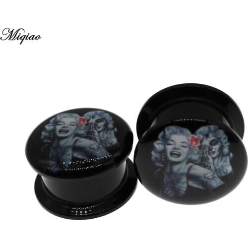 Miqiao 2pcs Fashion Acrylic Girl Ear Expander Earplug Tunnel 6mm-25mm Human Body Exquisite Piercing Jewelry