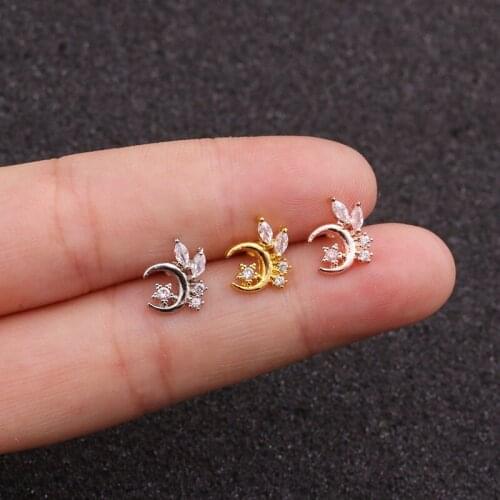 Fashion 1Pcs Stainless Steel Star Moon CZ Cartilage Earring Helix Piercing Jewelry Screw Back Stud Earrings
