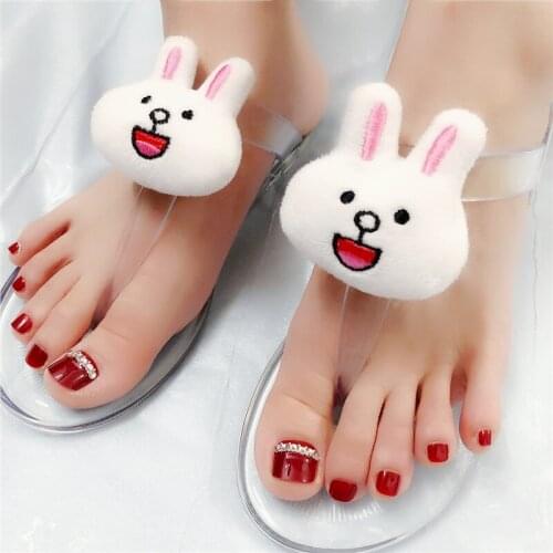 Fashion Women Flip Flop Bohemian Style Beautiful Cartoon Rabbits Jelly Flat Slippers (Size 36-41)