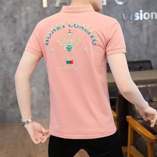 Embroidery Bee Polo Shirts Mens 2021 Summer Short Sleeve T-shirt Male Polo Shirt Trendy Korean Lapel Embroidered Men Clothing