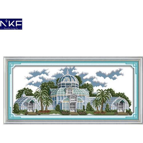 NKF Crystal Palace Pattern Handmade Craft Needlework Cross Stitch Set Embroidery Kit Scenery Design Stitching Home Decoration