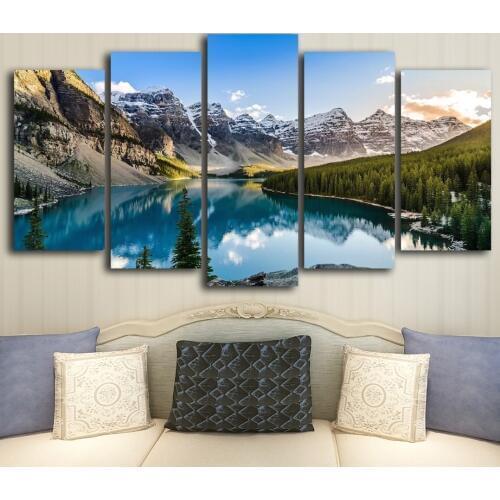 Wall Art The Picture For Home Decoration Artwork For Wall Decor 5 Pieces Modern Canvas Moraine Lake And Mountain Painting