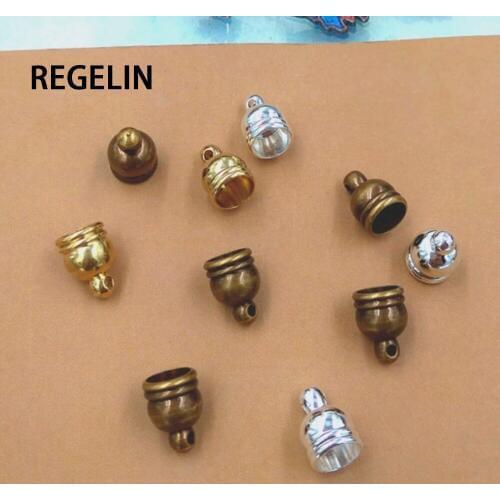 REGELIN 50pcs 5mm Hole Copper Tassel Cap Necklace Leather Cord Crimp End Cap Jewelry For DIY Finding Making