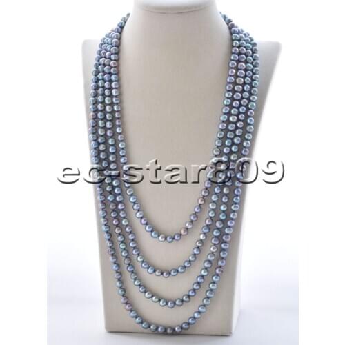 P6722 17“-100" 8mm Peacock-Black Round Freshwater PEARL Necklace Choker